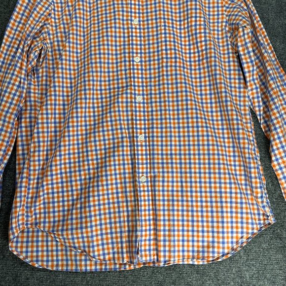 J Crew Shirt Mens Large Light Weight Cotton Orange Blue Check Pocket Button Down - Picture 2 of 9